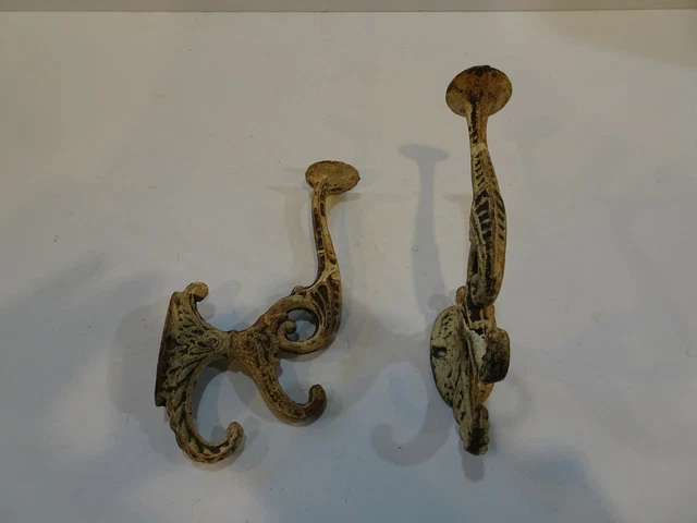 Pair of Old Late Victorian Style Heavy Cast Iron Coat & Top Hat Wall Hooks