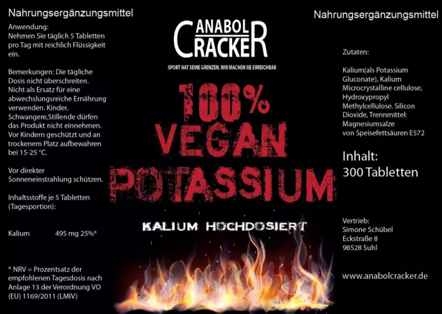 1000 TABLETTEN - KALIUM / 100% Vegan Potassium Gluconat, Hochdosiert 495mg 3