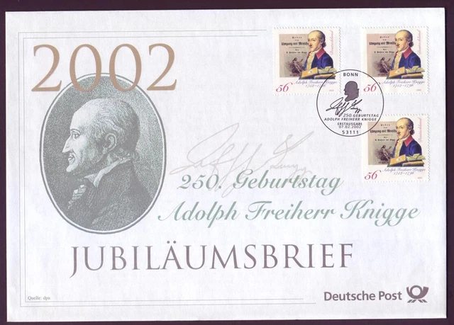 Bund Jubiläumsbrief 2002 Mi.Nr. 2241 ESST 250. Geb. Adolph Freiherr v. Knigge