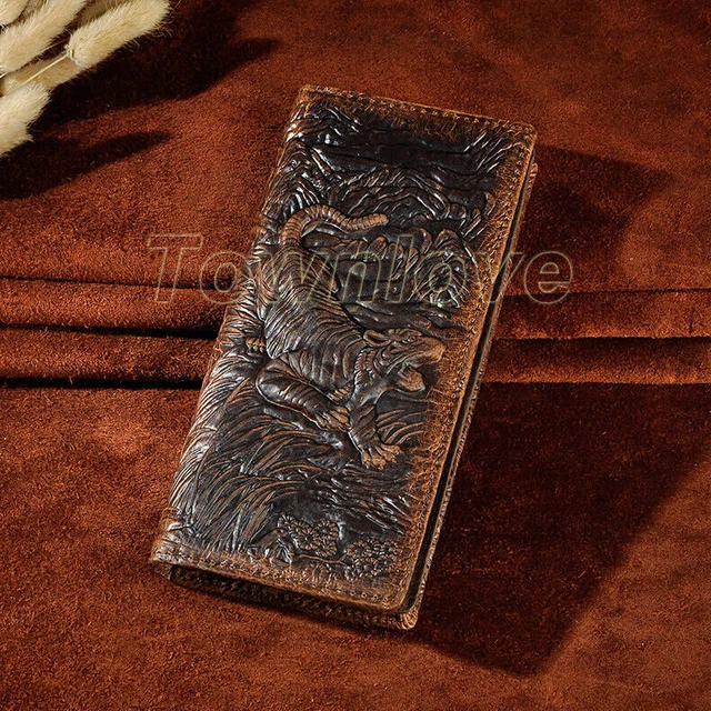 Men Genuine Leather Design Checkbook Long Wallet Embossed Bifold Organizer Purse