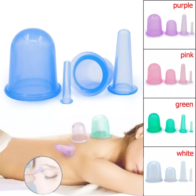 4stk medizinische Silikon-Therapie Schröpfen Kit Set Massage Vakuum Gummi Cup