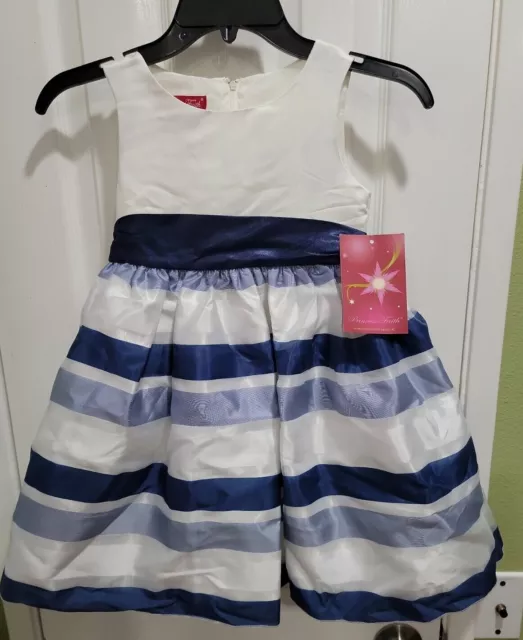 NWT Princess Faith Girls Special Occasion Off White & Blue Dress Size 6 MSRP $69