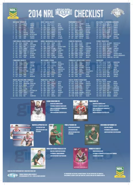 2014 ESP NRL Elite Complete Base Set (144 Cards)