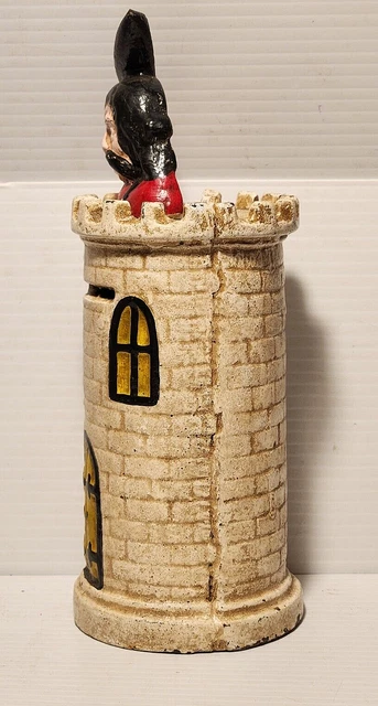 Cast Iron Mechanical Bank Giant Castle Tower Defends Coin Slot John Harper & Co. 7