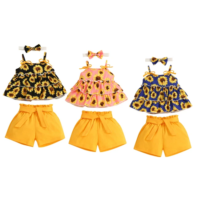 Set copricapi copricapi con nodo fiocco per bambine abiti girasole a più livelli