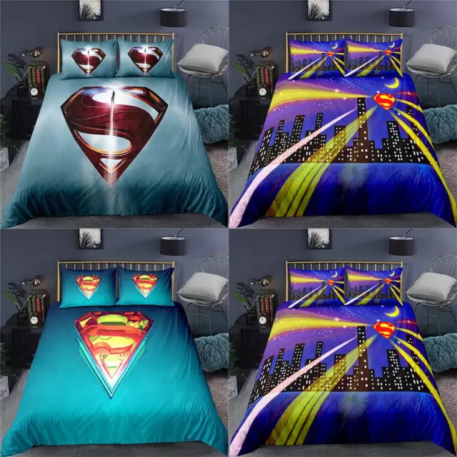 Superman Logo Lake Blue Quilt Duvet Cover Set Soft Doona Cover King Queen 3