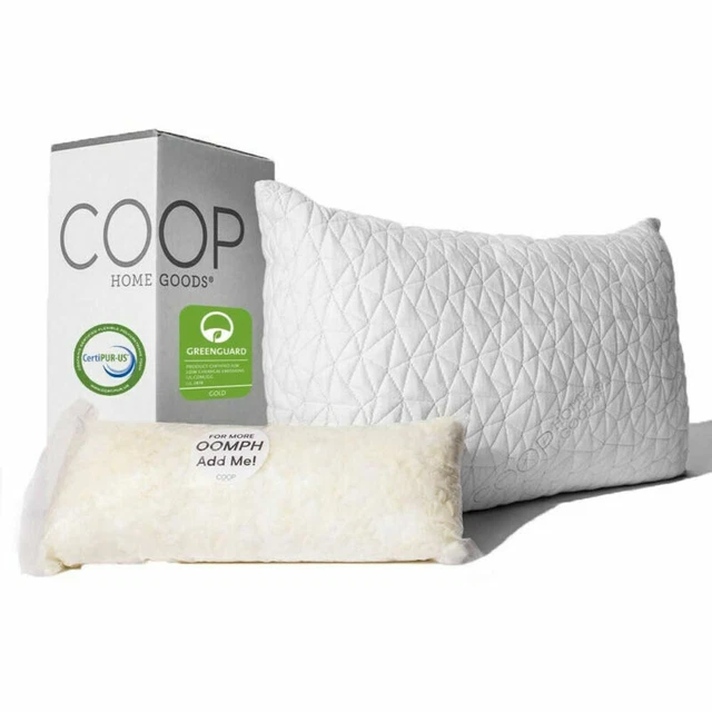 Premium Coop Home Goods Adjustable Loft Pillow Cross Cut Memory Foam Fill Queen