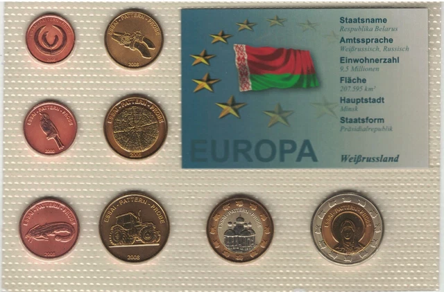 Belarus 8 Dif Unc Set 1 Cent - 2 Euro 2008 Year Pattern Essai Prova
