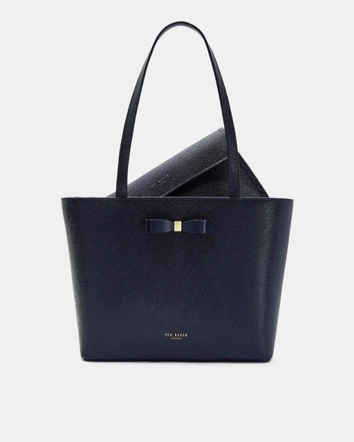 TED BAKER LONDON Navy Blue Leather DEANNAH BOW DETAIL SHOPPER