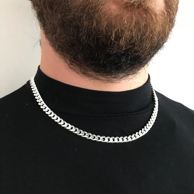 Catena Maglia Cubana Miami Piatta Uomo Argento Sterling 925 Massiccio - Foto 10