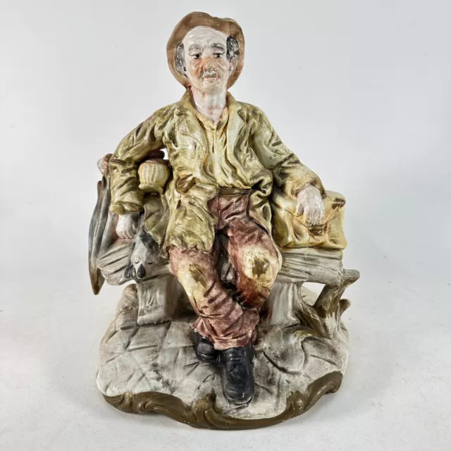 Capodimonte Man On Bench Figurine Ceramic Ornament Italy Vintage