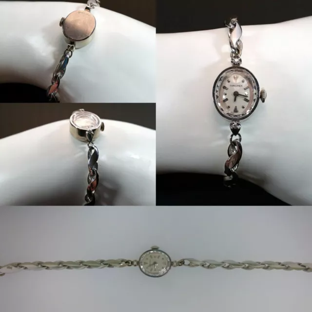 E105 14K WG Ladies Vintage 1966 Longines Diamond Watch, Solid WG Case/Band