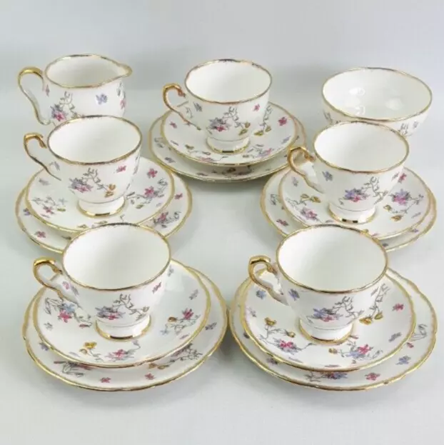 Royal Stafford Violets Pompadour 17 Piece Bone China Tea Set - Floral Vintage