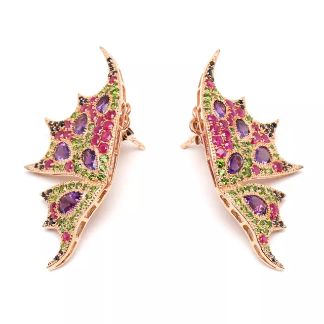 Meher's Jewelry Collection Rose Vermeil Multi Gemstone Butterfly Design Earrings