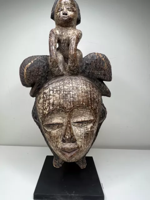 Punu Maiden Spirit Mask Mukudji  Gabon Custom Stand 14"X 8"X 2" African Art