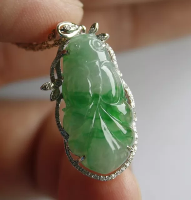 Certified Natural Type A Icy Apple Green Jadeite Jade Goldfish Diamonds Pendant