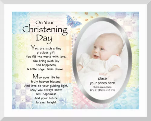 Christening Day Photo Frame With Stand Memory Picture Print Message Wall Hanging