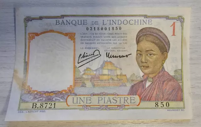 French Indochina 1 Piastre P# 54C 1946 Almost Uncirculated