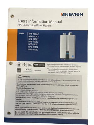 NAVIEN NPE CONDENSING Water Heaters Owners Manual Information Guide NPE