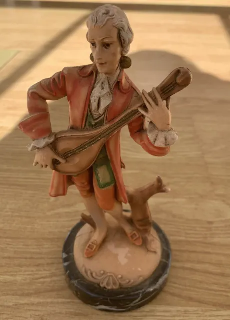 Vintage Musician Playing Mandolin Figure Made in Italy Hand Painted  Marble Base