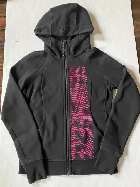 Lululemon Seawheeze Black scuba hoodie Full Zip Pockets Reflective Size 8 EUC