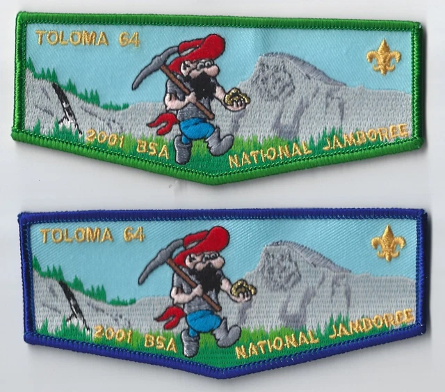Toloma Lodge 64 OA flap set, F-1 + F-2, 2001 National Jamboree, FREE SHIPPING