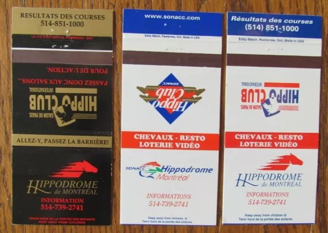 Horse Racing Sports Matchbook Matchcovers: Hippodrome De Montreal (Quebec) -E13