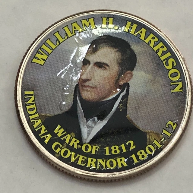 Colorized Kennedy half dollar. WILLIAM H HARRISON. WAR OF 1812. #77