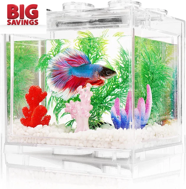 Small Betta Fish Tank, Aquarium Tank Kit with LED Lighting, 3/5 Gallon Stackable
