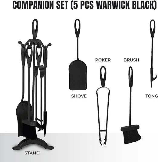 FIRESIDE COMPANION SET 5 Pieces Fireplace Iron Tool Sets Fire Poker