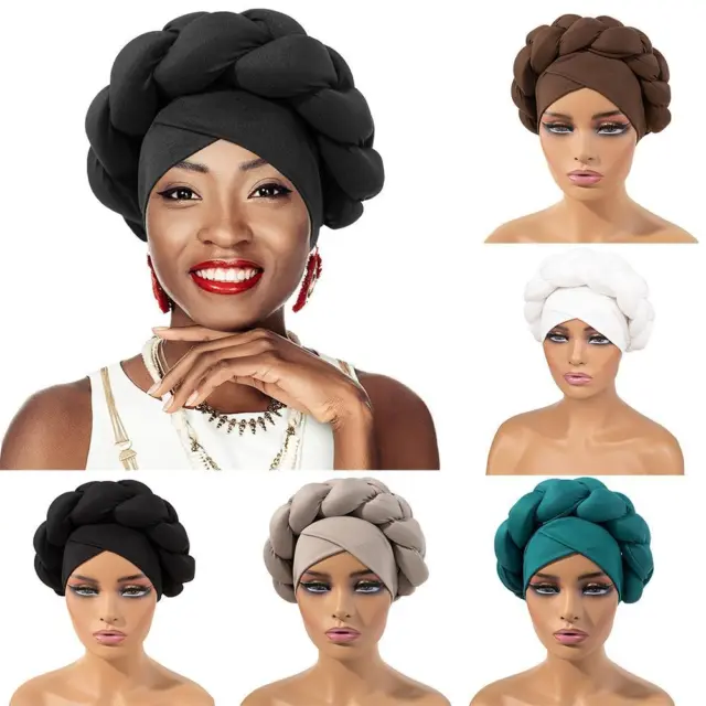 Turban African Women Braid Hat Muslim Hijab Head Wrap Scarf Auto Gele Chemo Cas