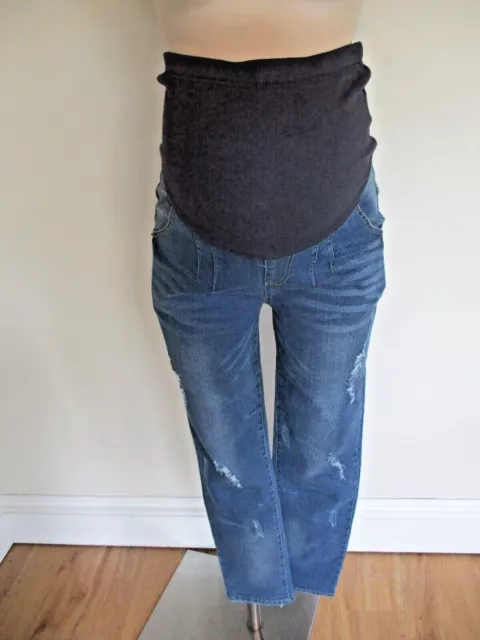 BLUE OVER BUMP MATERNITY DISTRESSED SKINNY JEANS SIZE 10 12 14 16 18 20 (bb)