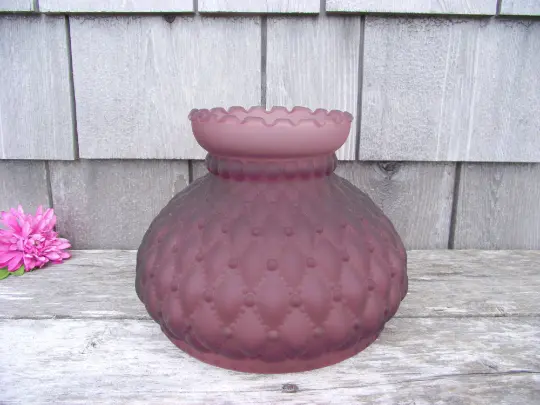 Antique Vintage Fenton  Amethyst Glass Quilted Diamond Lamp SHADE 7" fitter