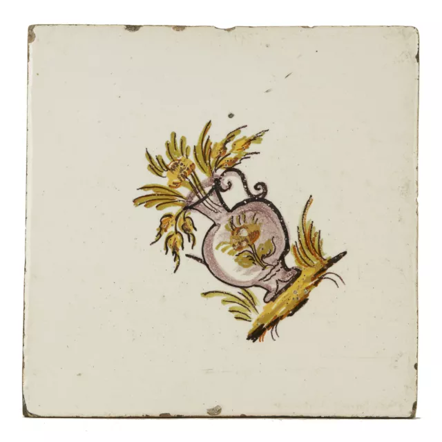 Large English Attributed Floral Painted Delft Tile 18Th C.