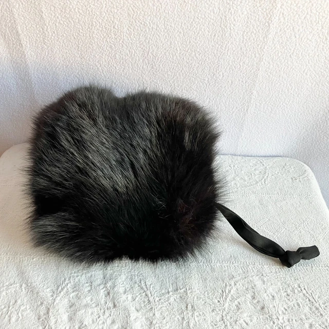 Vintage Black Fur Muff with Zip Pocket