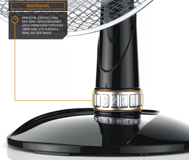 Brandson  Tischventilator mit 3 Leistungsstufen & 30° Neigungswinkel 40cm Ø 3