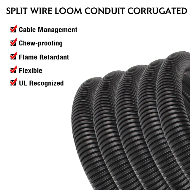 H/duty Split Wire Loom Tubing Cords Protector organization Keep Cables Neat
