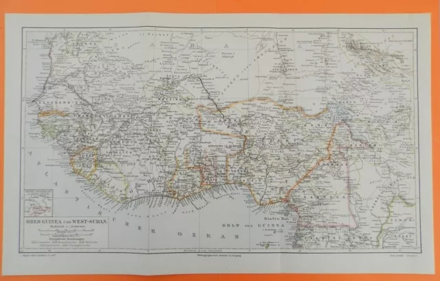 Guinea  West-Sudan Kamerun Afrika Kolonien  historische Landkarte  von 1894