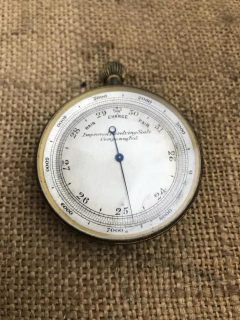 Antique Gilt Brass Cased Aneroid Pocket Watch Barometer Altimeter