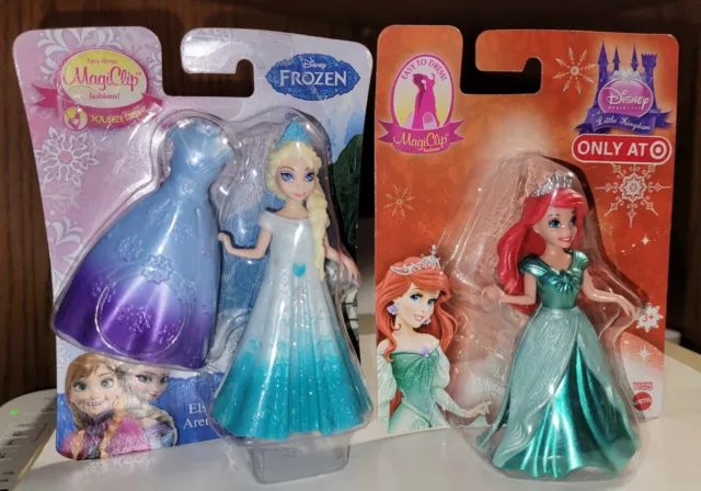 NEW Magiclip Disney Frozen Elsa Doll W/ 2 Clip-On Dresses & Ariel Magic Clip