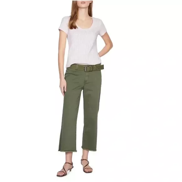 NWT  $99 Sanctuary Wide Leg Raw Hem Crop Pants Women's Size 24 Light Aged Green