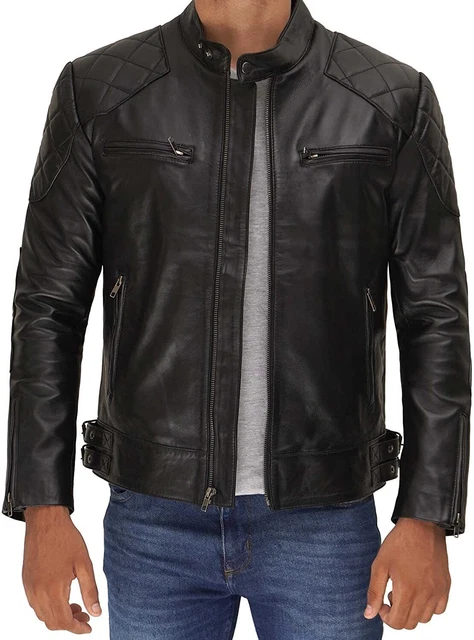 Men Stylish Genuine Lambskin Soft Leather Jacket Motorcycle Biker Jacket BNWT