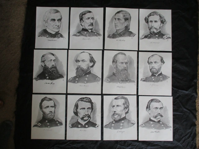 12 Civil War Union Generals Bust Prints - GRANT, LOGAN, FREMONT, GEARY, GREGG +