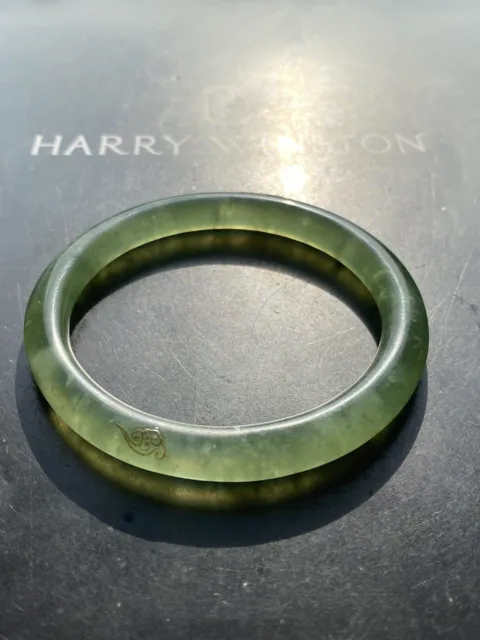 Superb Chinese Hand Carved Translucent Apple Green Jade Bangle Natural Jade 55mm