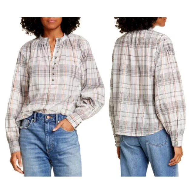 La Vie Rebecca Taylor Women's Metallic Plaid Top Creamsicle Combo Size Medium