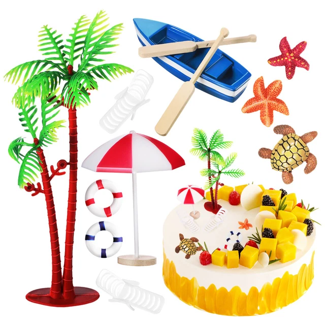 10 pz decorazioni torta spiaggia a tema oceano palma barca ombrellone micro