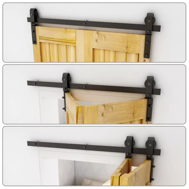 Bifold Sliding Barn Door Hardware Kit Top Mount Roller Black Flat Track Modern