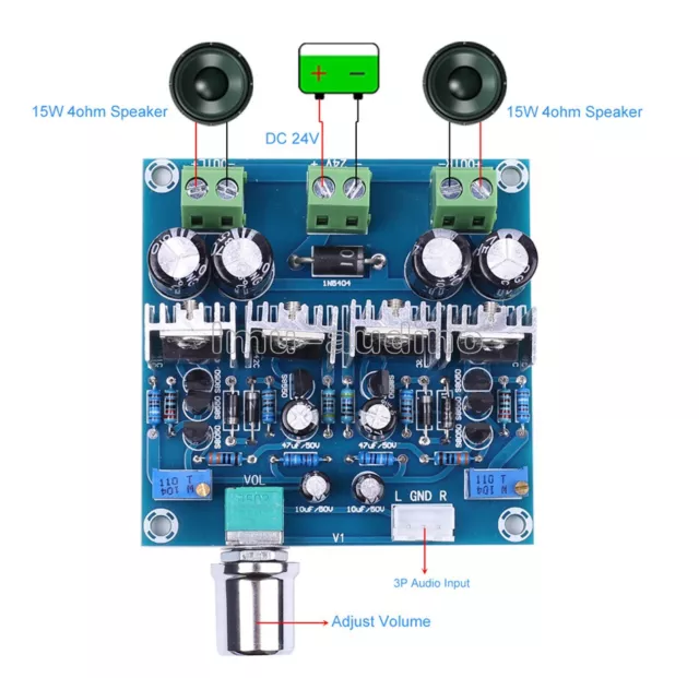 DC 24V Dual Channel 15W+15W Stereo Power Amplifier Module Class D Audio Conveter