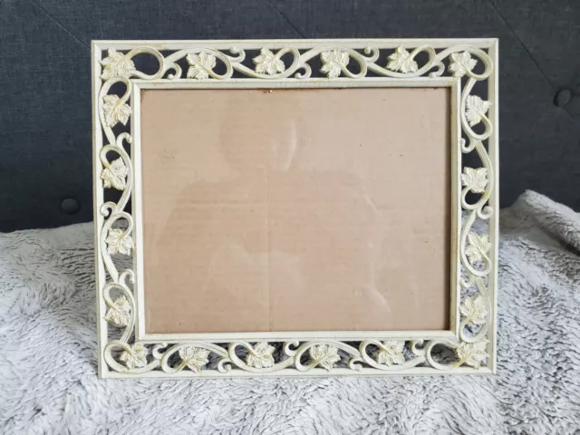 Vintage Ornate Gold White Filigree Mid Century Metal Picture Frame 10.5×12.5 inh