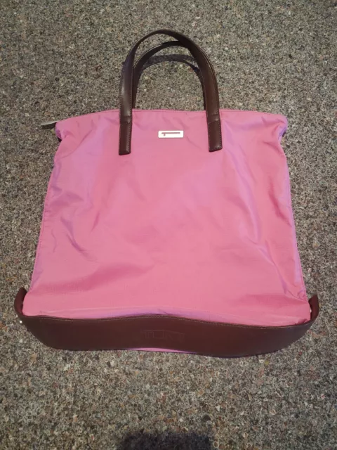Tumi Pink Travel Shopping Foldable Tote Bag Medium Snap Zip Compartments EUC